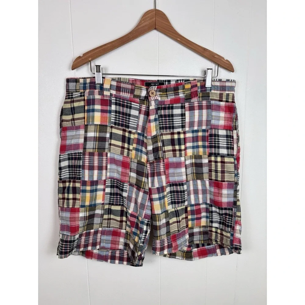 Vintage Snake Eyes Players Colorful Madras Plaid Patchwork Golf Shorts‎ Size 36
